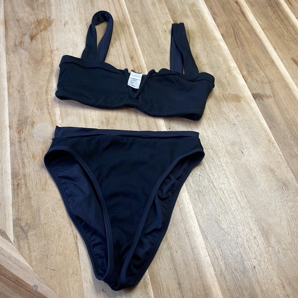 l*space Lola 👙 Ribbed Banded Black Bikini Set M V